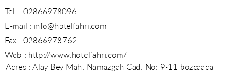 Hotel Fahri telefon numaralar, faks, e-mail, posta adresi ve iletiim bilgileri